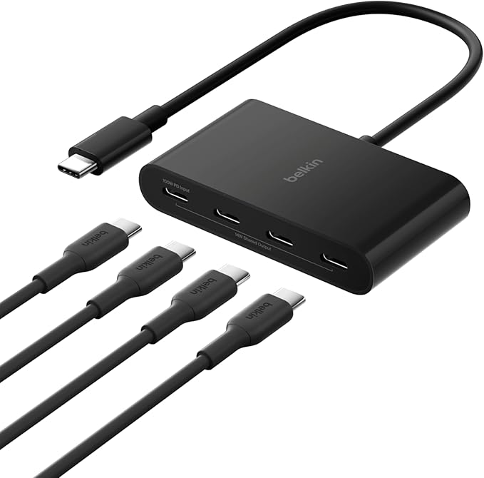 Belkin Connect USB-C to 4-Port Hub, Multiport Adapter with 4 USB-C 3.2 Gen2 Ports & 100W PD with Max 10Gbps High Speed Data Transfer for MacBook, iPad, Chromebook, PC, and More, Blac