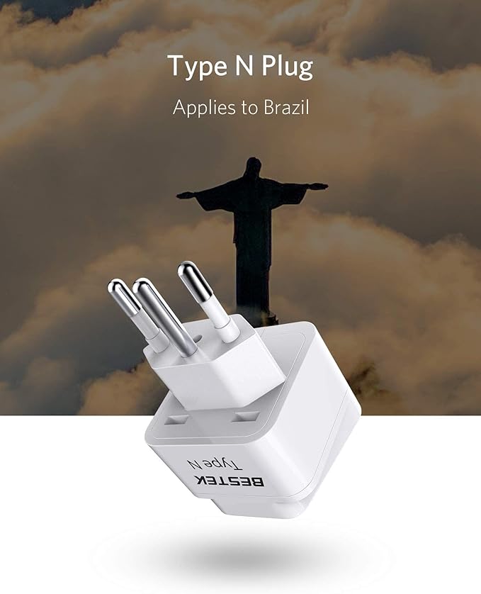 BESTEK Brazil, South Africa Travel Plug Adapter, Grounded Universal Type N Plug Adapter BR to US Adapter - Ultra Compact for Brazil, South Africa and More, 3 Pack