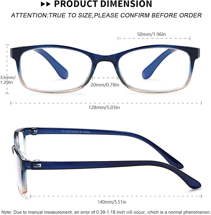 EYEURL 2 Pack Reading Glasses for Women Men, Blue Light Blocking Lightweight TR90 Readers Filter Glare/UV Rays/Eyestrain, 1.75