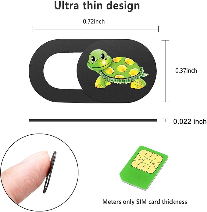 3 Pack Laptop Web Camera Cover Ultra Thin (0.027in) Webcam Cover Slide Turtle Printed for Laptop,Desktop,PC,Macboook,iMac,Computer,Smartphone