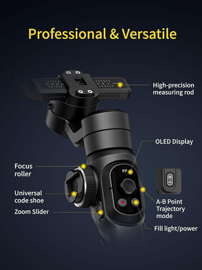 Gimbal Stabilizer for Smartphone, Phone Gimbal w/8" Extension Rod, Profession 3-Axis Stabilizer w/RGB Magnetic Fill Light for Video Recording, Compatible w/iPhone/Andriod-Smart S2 Kit