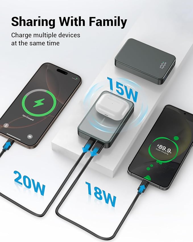 Magnetic Power Bank 26800mAh for Magsafe Portable Charger, Aluminum Alloy Large Capacity 20W USB-C in&Out Wireless Fast Charging Battery Pack for iPhone16 Plus Pro Max/15/14/13/12 Series, Silvery Gray