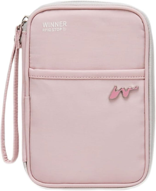 P-H1 Travel Family Passport Holder RFID Blocking Passport Waterproof Wallets for Men Women Travel Document Organizer Cards Case, Lightweight Portable Passport Cover with Zipper Pocket (Pink)