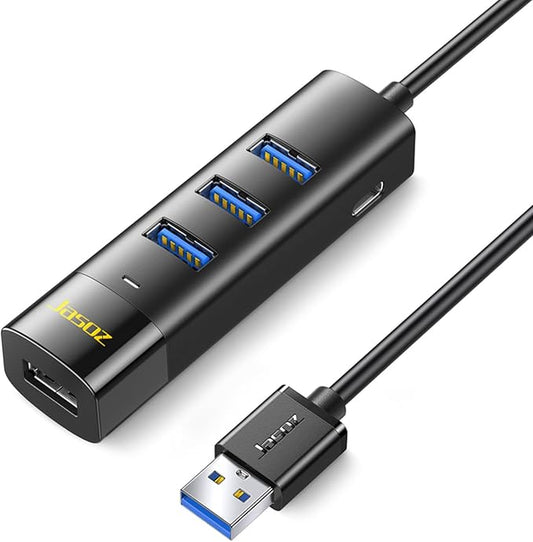 KAGO USB Hub 4 Ports - Multiple USB 3.0 Hub with 5Ft Cable, USB-A Splitter Extender with USB Type-C Power Port, for Laptop,Desktop, Windows, Linux, PC(USB a)
