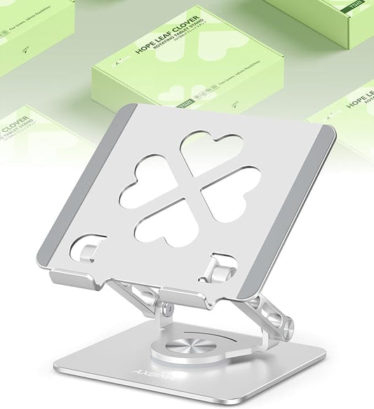 Tablet Stand for iPad,360° Rotating Desktop Holder - Aluminum Adjustable & Foldable Desk Holder for iPad Pro 12.9/11,Air 10.9,Samsung Tab S9,Portable Home/Office,Gift for Mom,Teens,Silver