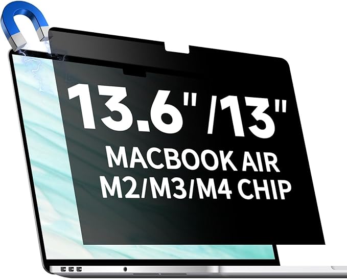 Magnetic Privacy Screen for MacBook Air 13.6/13 Inch (2022-2025, M2, M3, M4), Removable Matte Laptop Privacy Screen Anti Glare Blue Light Filter - Anti-Spy for Mac 13.6in Computer