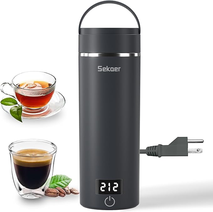 Sekaer Travel Portable Electric Kettle, Small Tea Kettle Coffee Mini Hot Water Boiler, 400mL & 304 Stainless Steel, with 4 Variable Presets and Auto Shut-Off SKE-840G