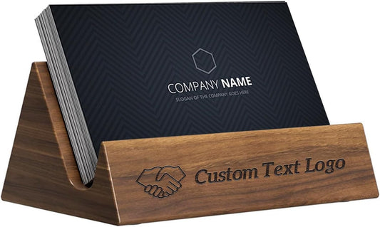 Custom Business Card Holder Desk-Personalized Engraved Wooden Business Card Case Holder, Customized Name Logo Business Card Display Gifts for Men Women (Style1-Black)