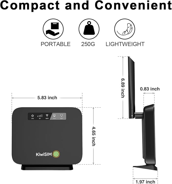 4G LTE WiFi Router with 5GB Data Card, Portable Modem WiFi Router, 300Mbps WiFi, Supports Verizon, AT&T and T-Mobile, 3000mAh Battery, WiFi Mobile Hotspot Router for Home/Office/RV/Camping