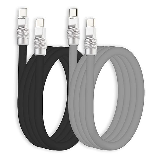 chubbycable Couple Chubby 2-Pack 240W USB C Cable Extra Thick Silicone Fast Charging Cable Compatible with iPhone 17-15 Series iPad Galaxy Series, Black+Gray, Type-C to Type-C, 16.4FT