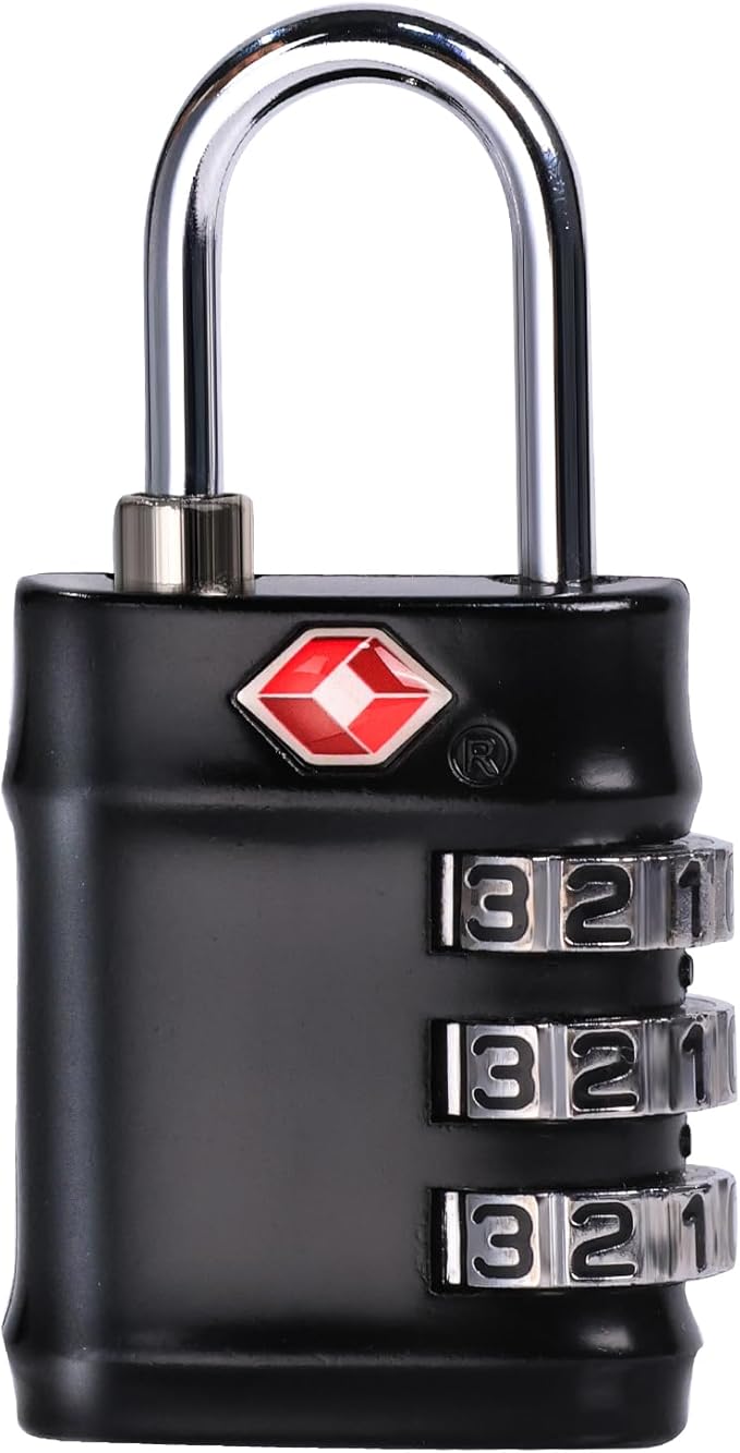 TSA Approved Combination Lock - Compact & Durable Luggage Locks, 3-Digit Resettable Password for Travel, Gym Lockers, Cabinets, Black
