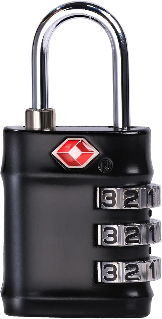 TSA Approved Combination Lock - Compact & Durable Luggage Locks, 3-Digit Resettable Password for Travel, Gym Lockers, Cabinets, Black