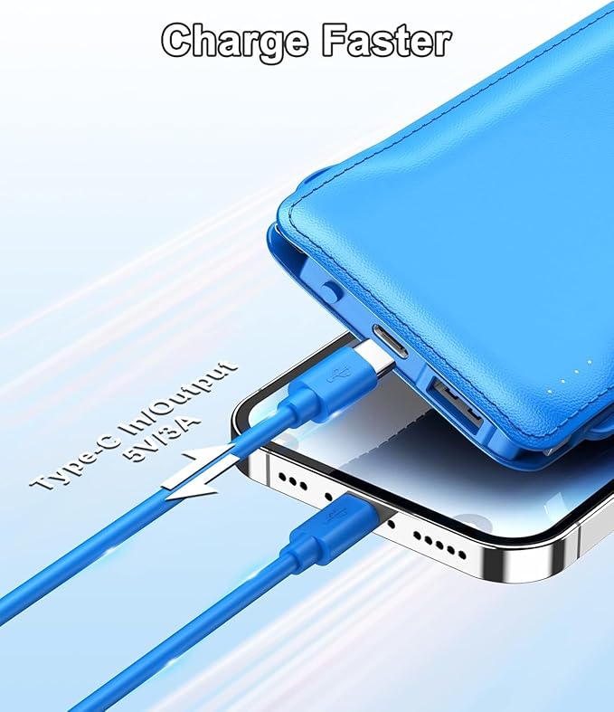 TG90° 2 Pack Slim Portable Charger with Built in Cables,10000mAh Power Bank Travel Charger Cell Phone External Battery Pack,4 Output Portable Bank Compatible with iPhone Android Phone