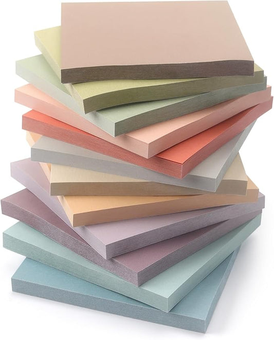 Sticky Notes 3x3 Inch, 12 Pack, 12 Assorted Vintage Color Self-Stick Notes Pads, 50 Sheets/Pad, Perfect for Office, School, and Home Organization