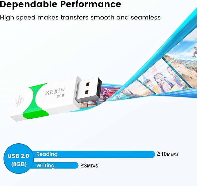 KEXIN 8GB Flash Drive 10 Pack USB 2.0 Flash Drive 8 GB Thumb Drive 2.0 USB Drive Bulk Jump Drive Swivel Pen Drive Data Storage USB Stick with LED Indicator 8G Green