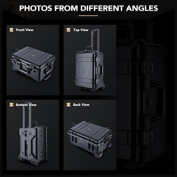 Lykus HC-5220 Waterproof Hard Case with Wheels and Customizable Foam, Interior Size 20.5x14.2x9.7 inch, Suitable for camera, lens, drone, mic, flashlight, projector, electronics, tools, and more