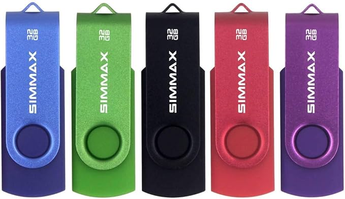 USB Flash Drives 5 Pack 32GB Memory Stick Swivel Design USB 2.0 Flash Drive Thumb Drive Zip Drives (32GB Blue Green Black Red Purple)