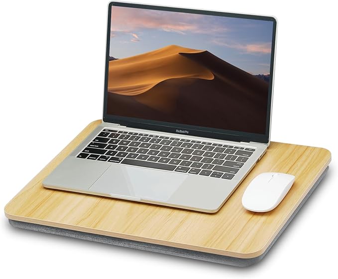 Portable Lap Laptop Desk with Pillow Cushion, Fits up to 15.6 inch Laptop, Lap Stand for Bed & Couch & Carpet, Book Tablet/Drawing Board/Computer Laptop Stand - Light Brown Wood