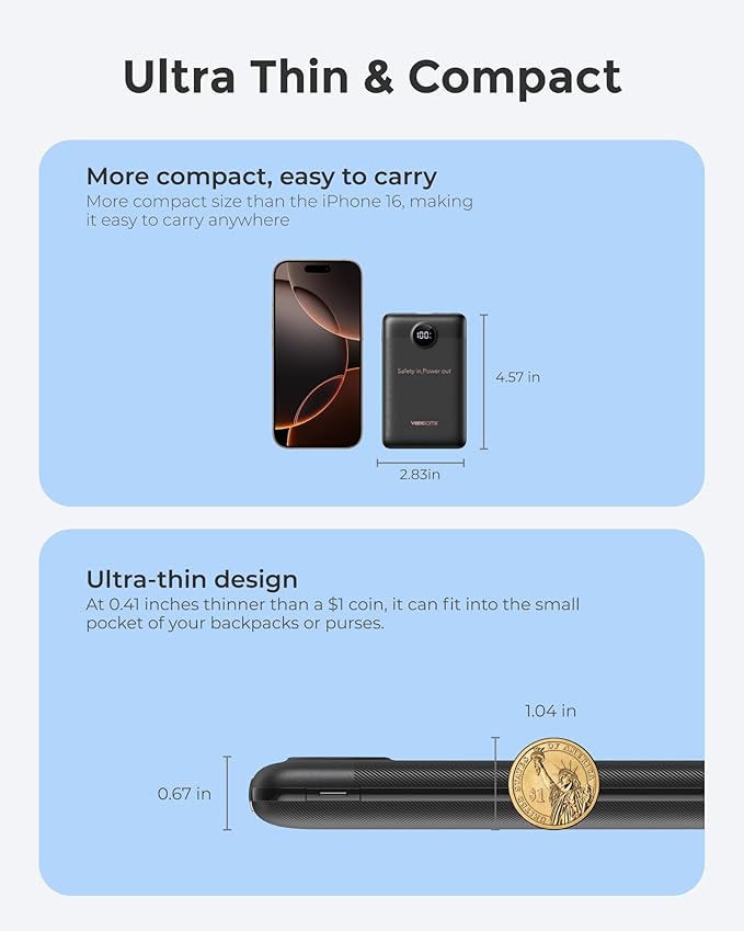VEEKTOMX Portable Charger Built-in Cables, Power Bank for iPhone, Fast Charge USB C Battery Pack Travel Essentials Phone Charger Compatible with iPhone 17/16/15/14, Samsung S25/24