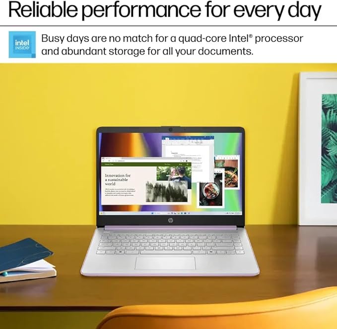 HP 14 Ultrabook • Intel 4-Core N150 • Microsoft 365 • Copilot AI • 16GB RAM • 1.6TB Storage (128GB SSD + 512GB Portable + 1TB OneDrive) • Wi-Fi 6 • 12 Hr Battery • Lavender • w/WOWPC Bundle • Win 11