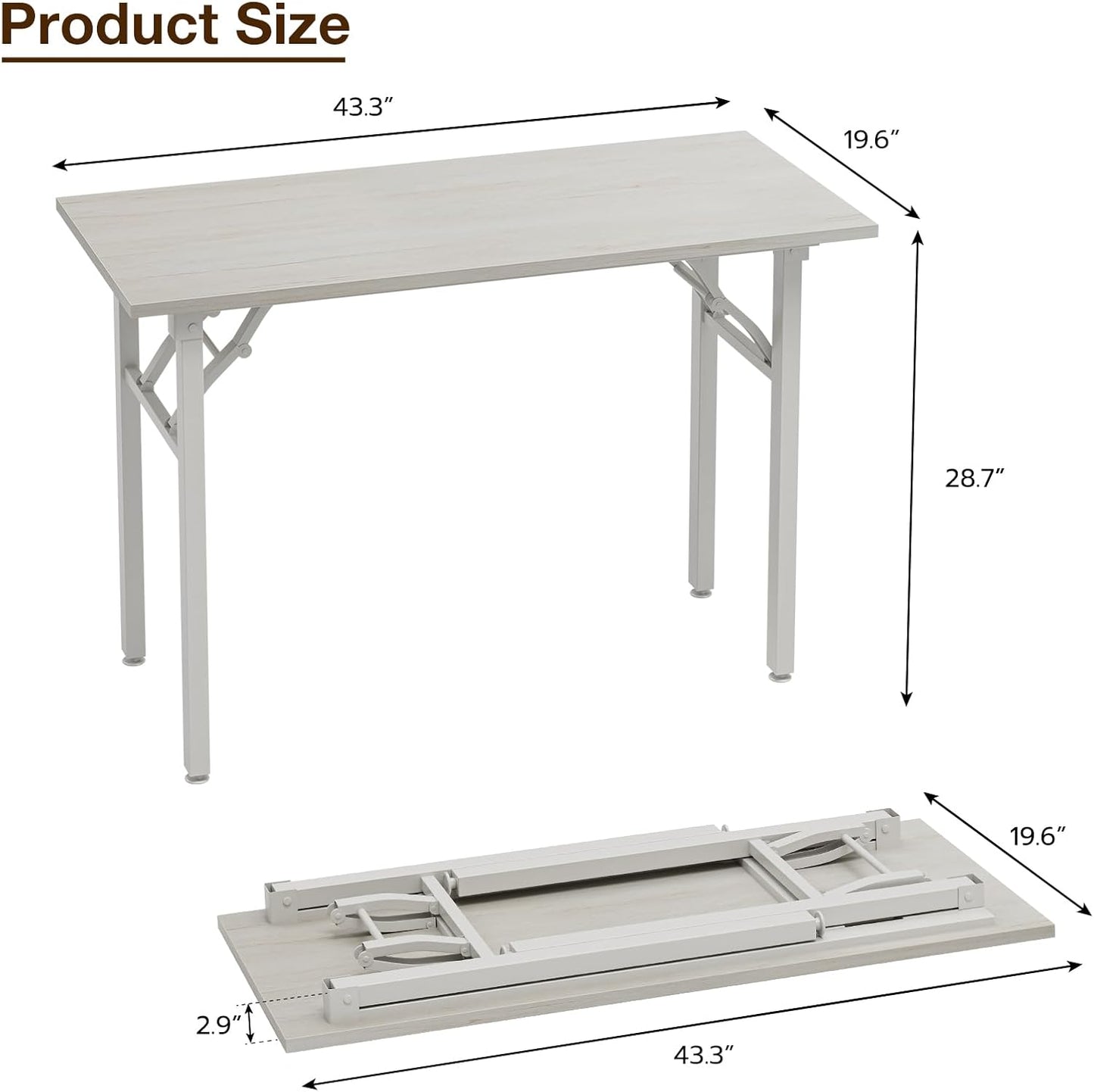 TEMI Small Computer Desk Folding Table - 43.3" Foldable Office Desk, No Assembly, Perfect for Small Spaces in Bedroom, Dorm, or Apartment, Portable Mini Desk or Study Table Compact Design, White Ash