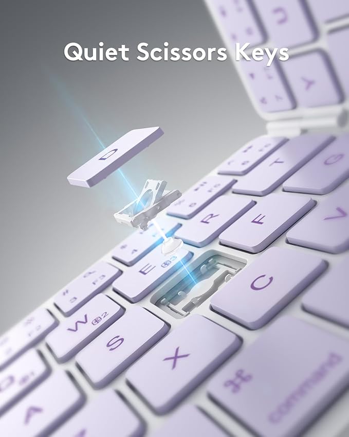 Samsers Bluetooth Foldable Keyboard, Wireless Portable Folding Keyboard, Full-Size Ultra-Slim Rechargeable Connect Up to 3 Devices for iOS Android Windows Phone Tablet and Laptop, Purple