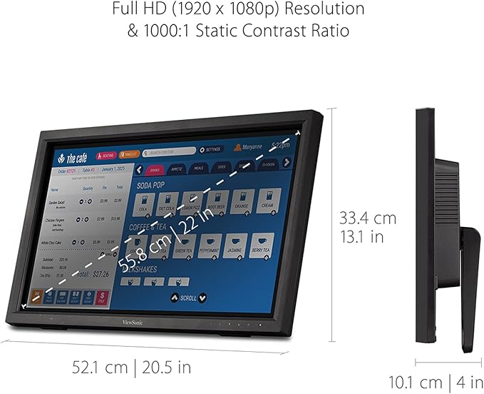 ViewSonic TD2223 22 Inch 1080p 10-Point Multi IR Touch Screen Monitor with Eye Care HDMI, VGA, DVI and USB Hub