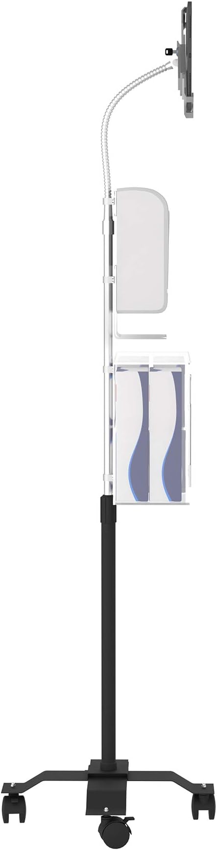 Compact Security Stand - CTA Secure Gooseneck Floor Stand with Sanitizing Station & Automatic Soap Dispenser for, iPad 7th/ 8th/ 9th Gen 10.2" & Other 7-13" Tablets (PAD-SCGSST)
