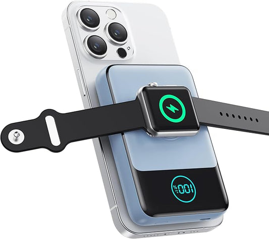 Magnetic Portable Charger for iPhone, 3-in-1 10800mAh Qi2 15W Wireless Power Bank with iWatch Charger,30W PD Fast Charging USB-C LCD Display Battery Pack for Magsafe,iPhone 16/15/14/13/12, Apple Watch