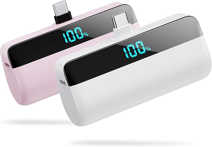 [2-Pack] Mini Portable Charger for iPhone 16/15 Series, Upgraded 5500mAh 3A PD Fast Charging USB C Power Bank, LCD Display Battery Pack Compatible with 16/16 Pro Max/15/15 Pro Max Samsung Android etc