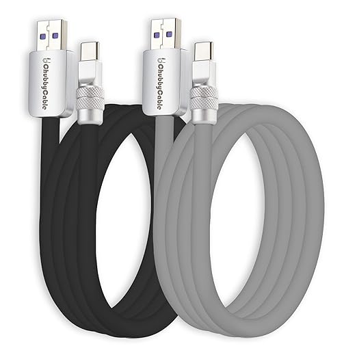 chubbycable Couple Chubby 2-Pack 120W USB C Cable Extra Thick Silicone Fast Charging Cable Compatible with iPhone 17-15 Series iPad Galaxy Series, Black+Gray, USB-A to Type-C, 3.3FT