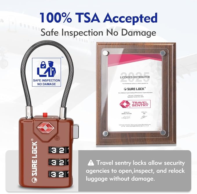 SURE LOCK TSA Compatible Travel Luggage Locks, Inspection Indicator, Easy Read Dials TSA Approved with Zinc Alloy