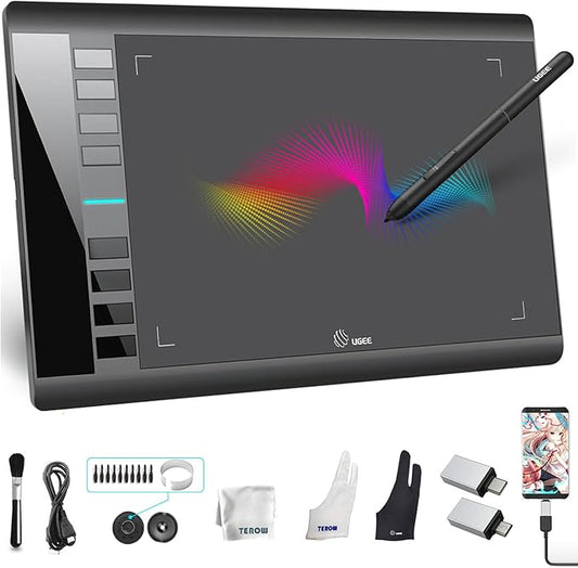 UGEE Drawing Tablet Graphics Tablets, M708 V2 Upgrade PC&Android Device,10x6 Inch Ultra Thin Large Digital Graphic for PC, Pad with 8 Hot Keys 8192 Level Battery-Free Stylus for Creation Sketch