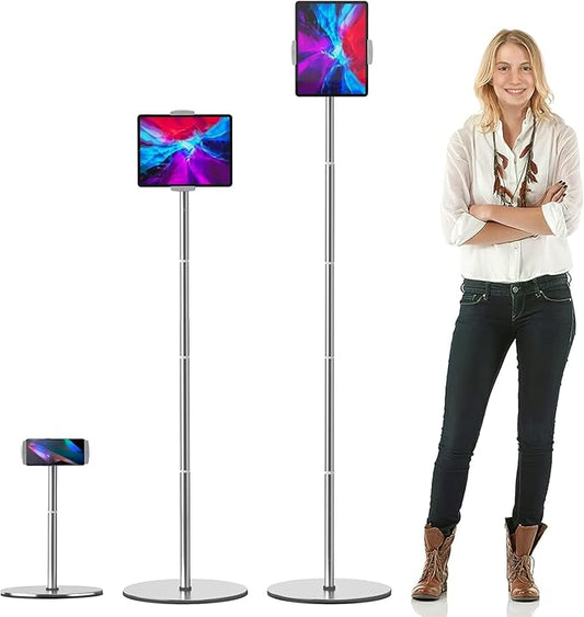 OATSBASF Heavy-Duty Tablet Floor Stand - 66.1" Height-Adjustable, Overhead Bed Phone/Tablet Holder, Fits 4.7-12.9" iPad Pro/Air/Mini, Kindle & Cell Phones