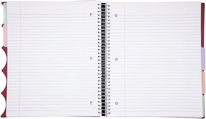 Mintra Office Durable PREMIUM Spiral Notebook (Chili Oil, 5 Subject (8.5in x 11in))