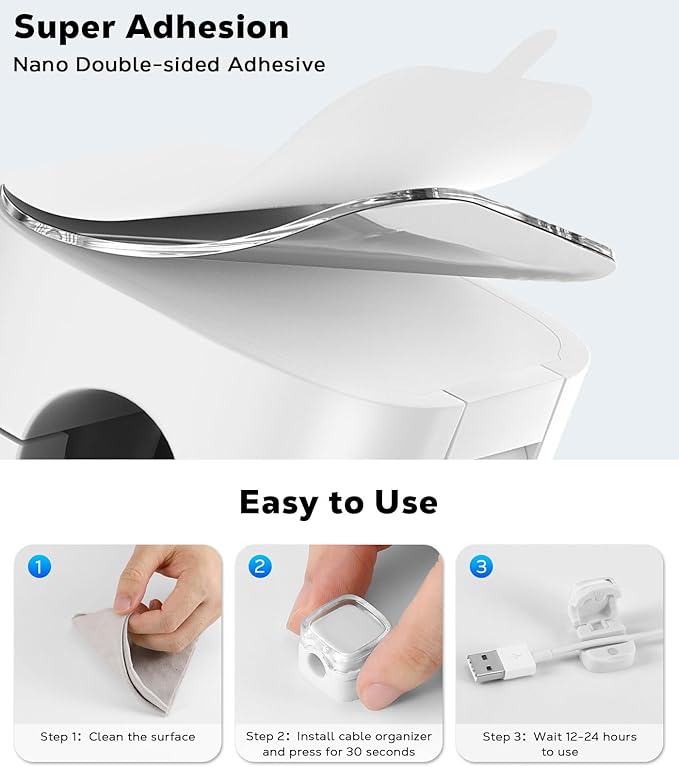 MoKo 6 Pack Magnetic Cable Clips, Under Desk Cable Management, Adhesive Magnetic Cord Holder, Magnetic Cord Organizer Wire Holder Keeper Organizer for Nightstand Desk Office Car Wall Glass, White