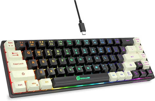 65% Gaming Keyboard, LED Backlit Mini Wired Keyboard, Ultra-Compact Anti-Ghosting No-Conflict 68 Keys Membrane Gaming Wired Keyboard for PC Laptop Windows Gamer(Black-White)