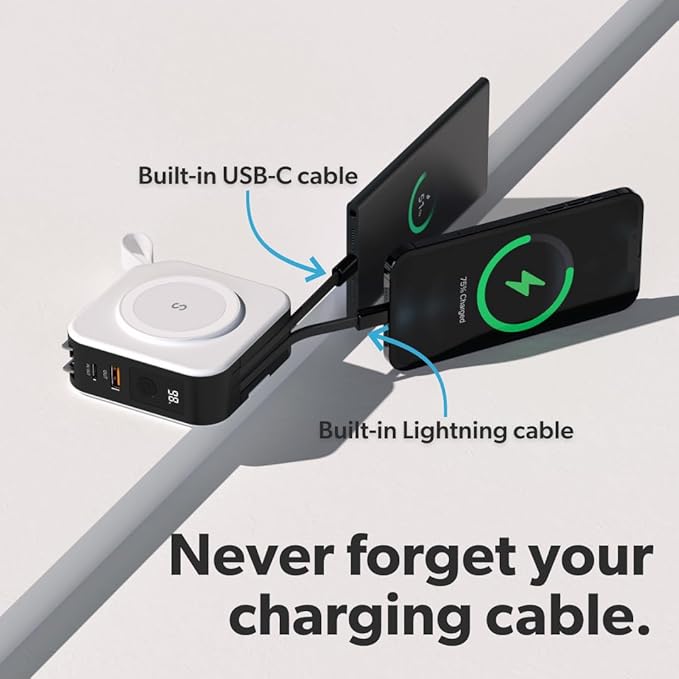 SnapWireless PowerPack Universal - 5 in 1 MagSafe Compatible Charger | Universal Adaptors | Power Bank | Included Adaptor Plug (Crisp White)