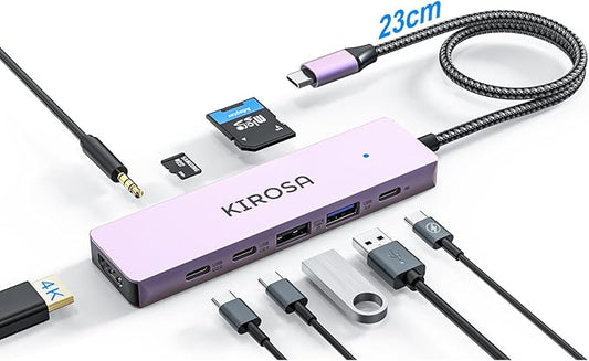 KIROSA USB-C Hub, 9 Ports USB 3.0, 4K DisplayPort, HDMI, USB Type-C