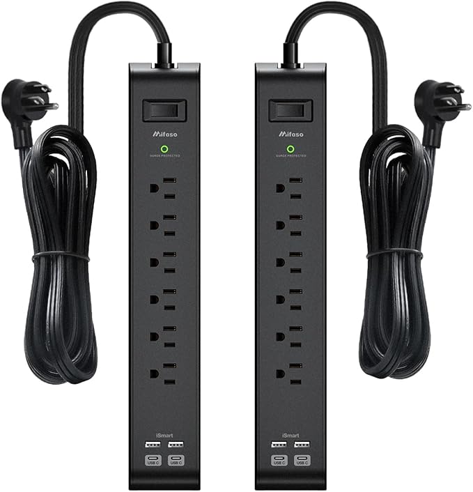 2 Pack Surge Protector Power Strip with 6 Outlets 4 USB Ports (2 USB C) 12-Foot Extension Cord Flat Plug 900 Joules 15A Circuit Breaker Wall Mount Desk USB Charging Station for Home Office