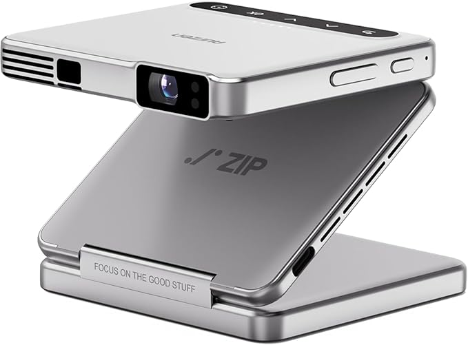 Aurzen ZIP Tri-Fold DLP Portable Mini Projector with Bluetooth 5.4, Screen Mirroring, 5000mAh Battery, Type-C Fast Charging, Zero-Lag Focus&Keystone,720P Pico Projector,Built-in Stand, 20"-125",White