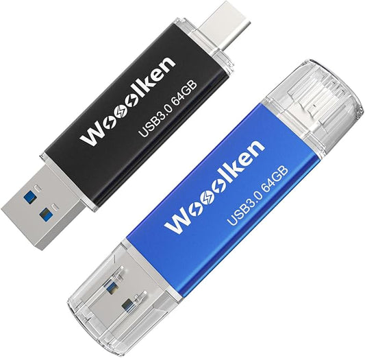 USB C Flash Drive 64GB 2 Pack, Wooolken USB 3.0 Dual Drive Type-C Thumb Drive OTG Memory Stick Compatible with iPhone 16/15, Android Smartphone/Tablets/Computers