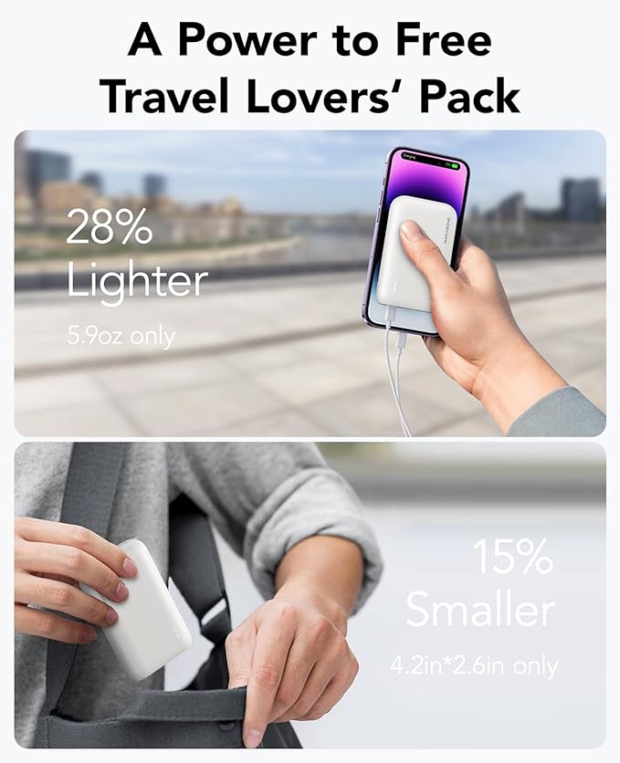 Portable Charger,Slimmest 10000mAh 22.5W PD Fast Power Bank, USB C in&Out High-Speed Charging Battery Pack Compatible with iPhone 16 15 14 13 X Samsung S22 S21 Google iPad etc