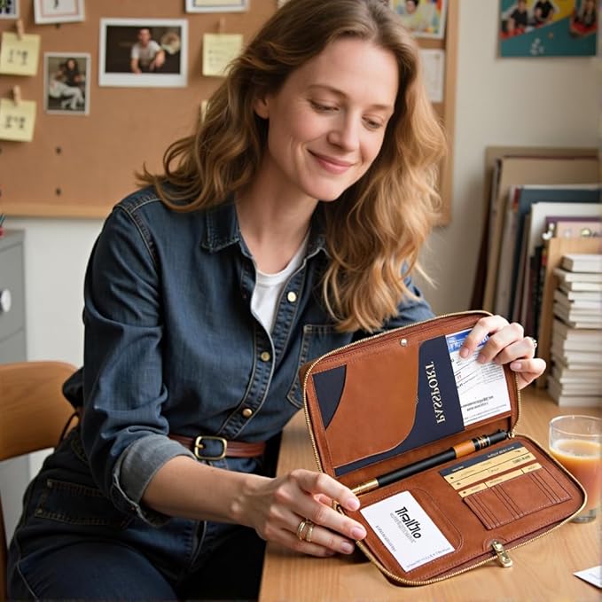 RFID Passport Holder for Wallet,RFID Blocking Document Organizer Clutch Bag, Credit Cards Case Cover Travel Wallet (Dark Blue)