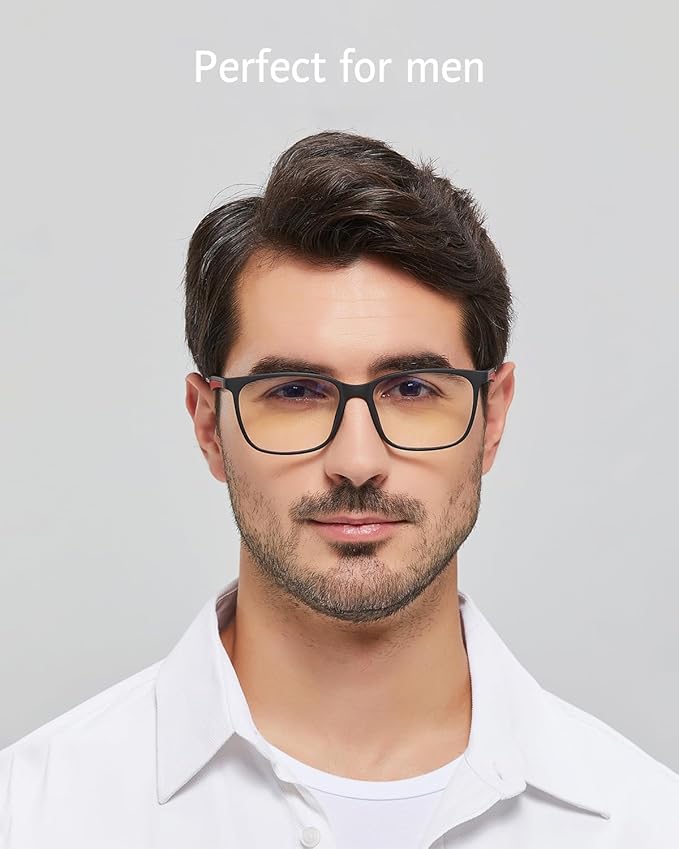 ANRRI Blue Light Blocking Glasses, Anti Eyestrain Lens Lightweight Frame Eyeglasses, Black Fream Red Temple, Men/Women…