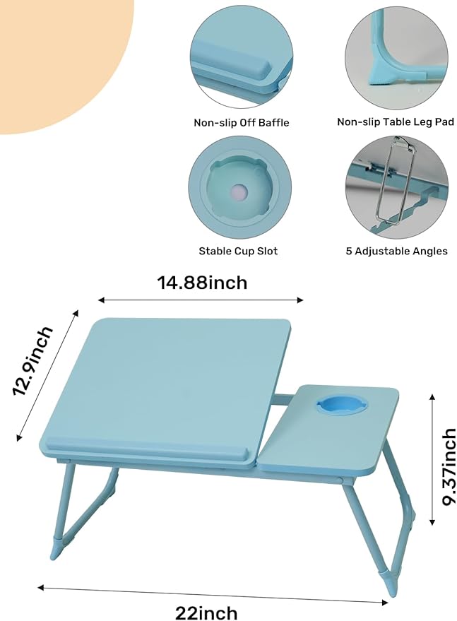 Lap Desk for Couch/Sofa/Floor, 5-Angle Adjustable Bed Desk with Foldable Legs &Cup Holder, Light Weight Bed Tray Table for Writing/Eating/Reading, Portable Laptop Stand for Adults, Kids