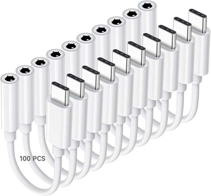 USB C to 3.5mm Audio Headphone Adapter, Type C to Jack Dongle Adapter Cable Cord Compatible with Apple iPhone 17/16/15 Pro Max Plus, iPad, MacBook, Samsung Galaxy S24 S23 S22 S21 Ultra (100-Pack)