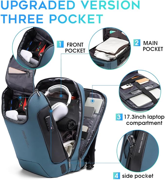 BANGE Anti-Theft Travel Backpack,Waterproof Fashion Work Backpacks,High Tech Backpack with USB3.0 Charging Port,Business Laptop Backpack Fits 17.3 Inch Notebook for Women