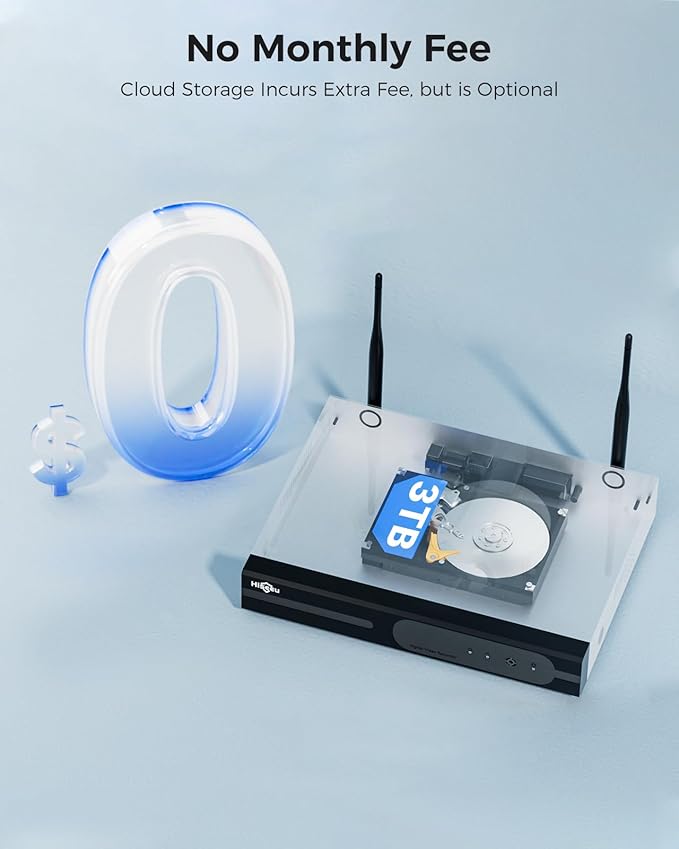 Hiseeu 100ft WiFi Pro Security Camera System, 16CH 4K NVR Kit, Wired Plug-in Powered 8Pcs 5MP CCTV Home Security Camera System for Indoor/Outdoor Use, Night Vision, IP66, Motion Detection, 3TB HDD