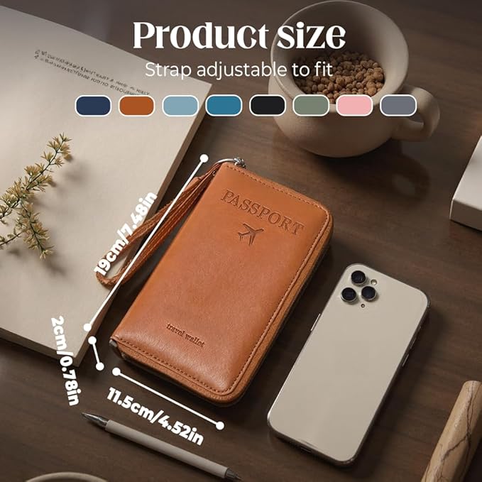 RFID Passport Holder for Wallet,RFID Blocking Document Organizer Clutch Bag, Credit Cards Case Cover Travel Wallet (Dark Blue)